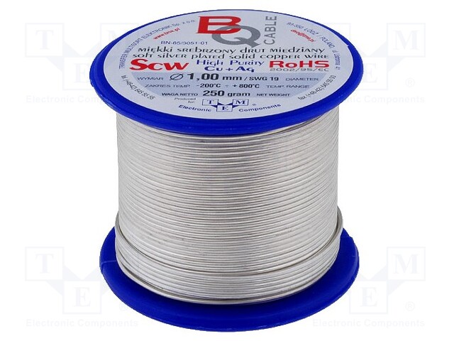 Silver plated copper wires; 1mm; 250g; 36m; -200÷800°C