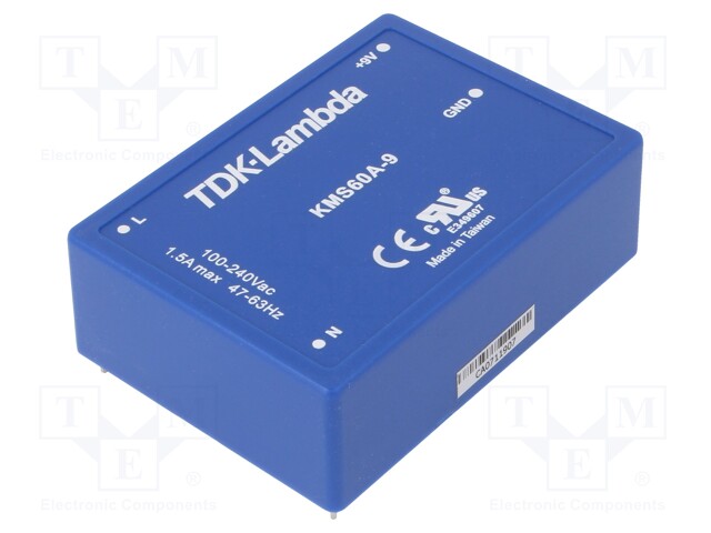 Converter: AC/DC; 60W; Uout: 9VDC; Iout: 6666mA; 87%; Mounting: THT