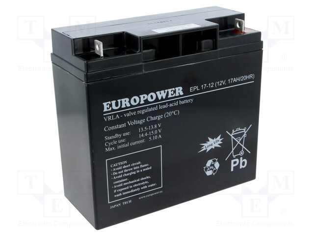 Re-battery: acid-lead; 12V; 17Ah; AGM; maintenance-free