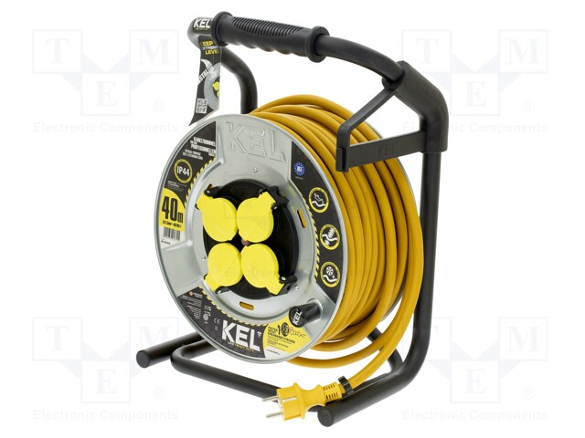 Extension lead; reel,with non-rotating sockets; Sockets: 4; 40m