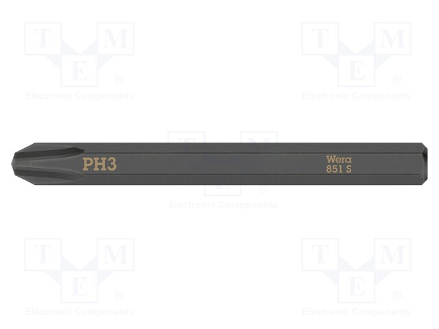 Screwdriver bit; Phillips; PH3; Overall len: 70mm; Mounting: 1/4"