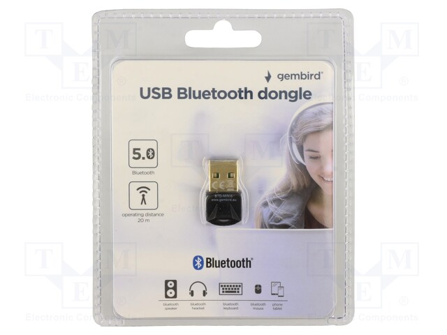 Bluetooth adapter; USB A plug; Bluetooth 5.0,USB 2.0; black
