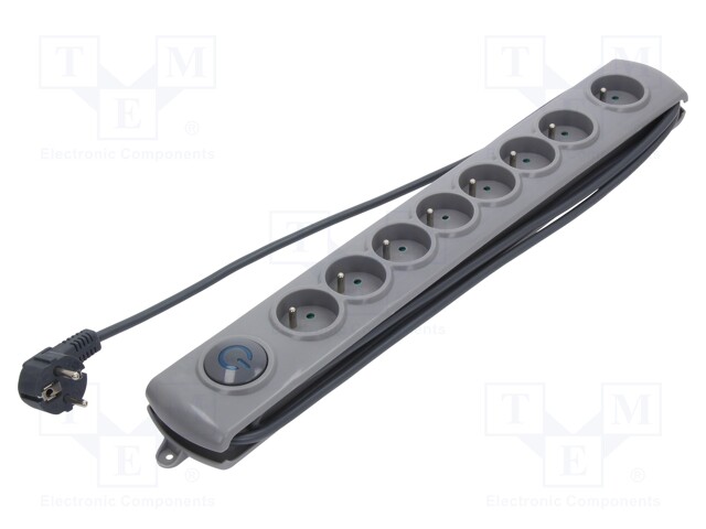 Plug socket strip: protective; Sockets: 8; 230VAC; 16A; 3m