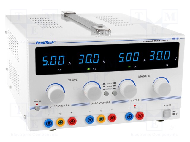 Power supply: laboratory; Channels: 2; 0÷30VDC; 0÷5A; 0÷30VDC; 0÷5A