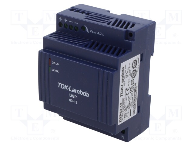 AC/DC DIN Rail Power Supply (PSU), ITE, 1 Output, 54 W, 12 VDC, 4.5 A