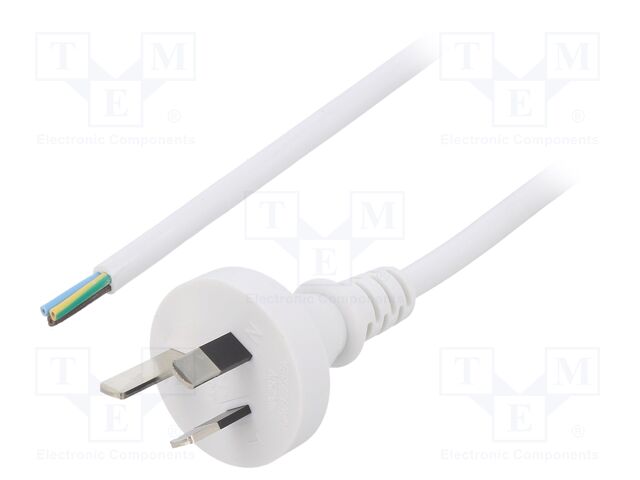 Cable; AS/NZS 3112 (I) plug,wires; PVC; 1.8m; white; 3x0,75mm2