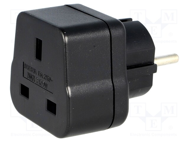 Transition: adapter; Layout: 2P+PE; Type: UK; black; 230VAC; 13A