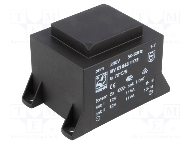 Transformer: encapsulated; 22VA; 230VAC; 12V; 12V; 917mA; 917mA