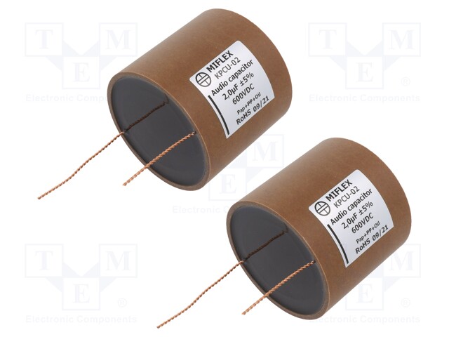 Capacitor: copper-polypropylene-paper; 2uF; 600VDC; ±5%; Ø76x70mm