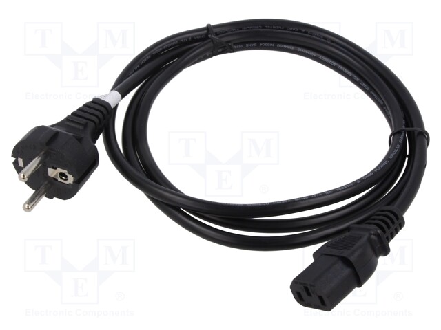 Cable; CEE 7/7 (E/F) plug,IEC C13 female; 1.8m; black; 10A; 250V