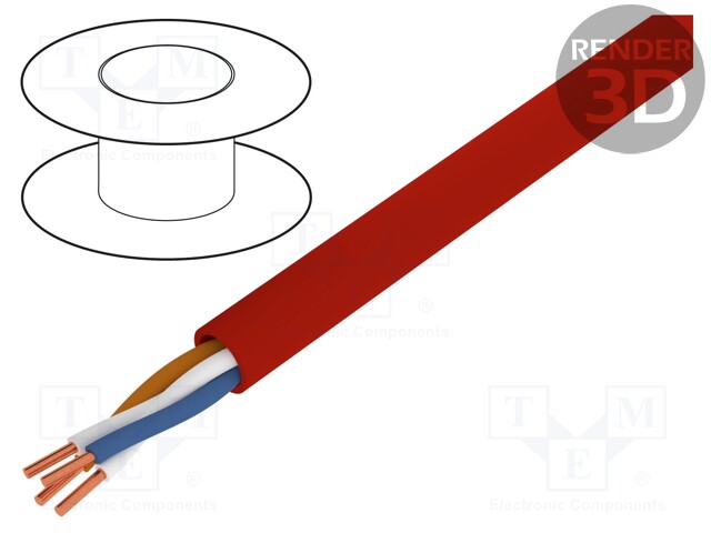 Wire; solid; Cu; YnTKSY; 1x2x0,8mm2; unshielded; red; PVC; 150V