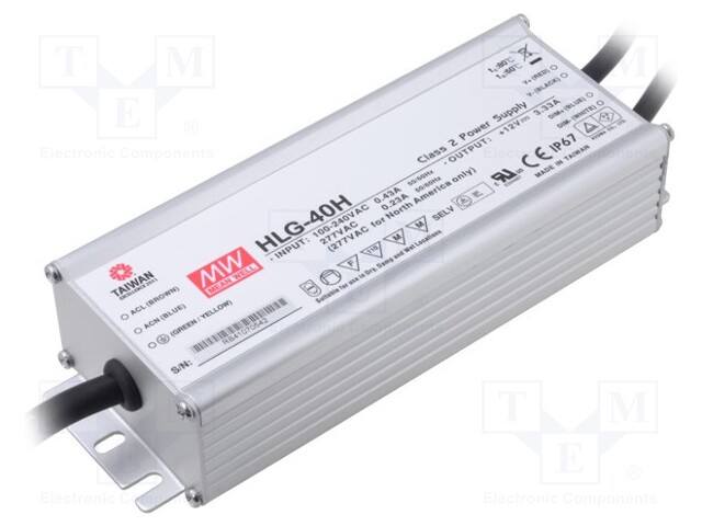 Power supply: switched-mode; LED; 40.05W; 15VDC; 2.67A; 90÷305VAC