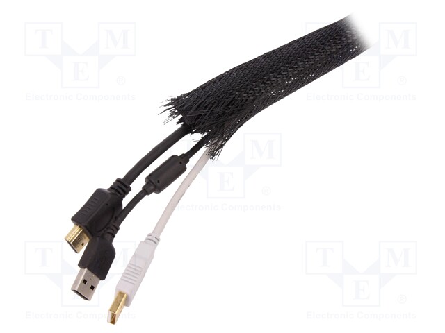 Velcro braided; polyester; W: 90mm; ØBraid : 32mm; black