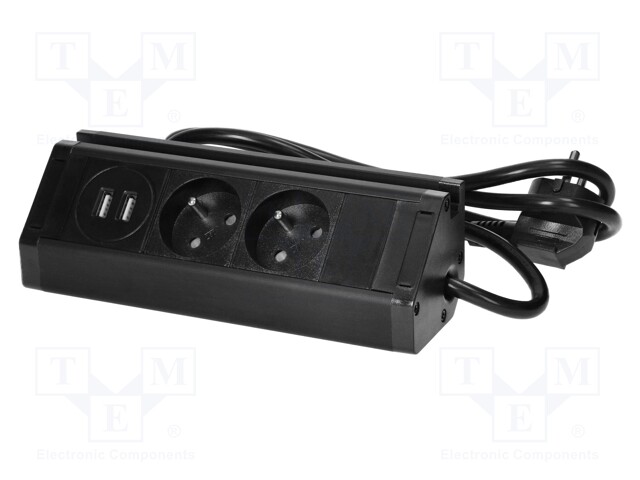 Plug socket strip: furniture; IP20; 3680W; black; 230VAC; 1.5m