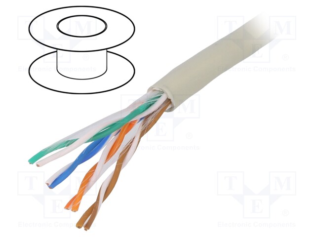 Wire; U/UTP; 5e; solid; Cu; 4x2x24AWG; PVC; grey; 305m