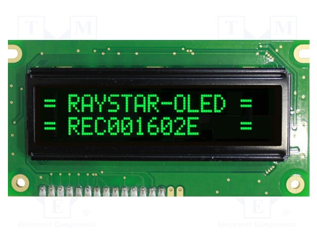 Display: OLED; alphanumeric; 16x2; Window dimensions: 66x16mm