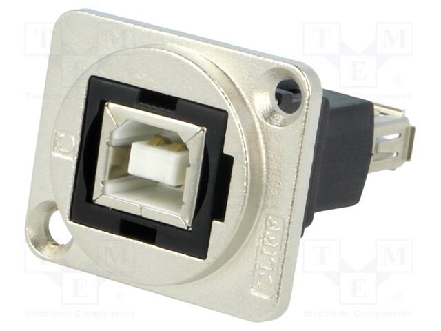 Coupler; USB A socket,USB B socket; FT; USB 2.0; metal; 19x24mm