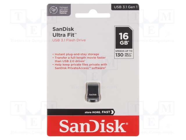 Pendrive; USB 3.0; 16GB; 130MB/s; ULTRA FIT