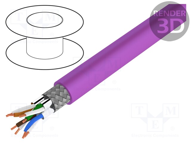 Wire; S/FTP; industrial Ethernet; 7a; solid; Cu; LSZH; violet; 500m
