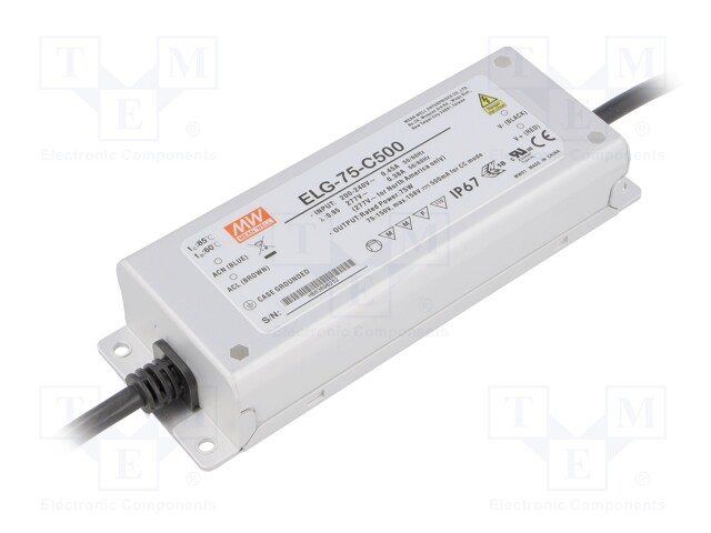 Power supply: switched-mode; LED; 75W; 75÷150VDC; 500mA; IP67; 700g
