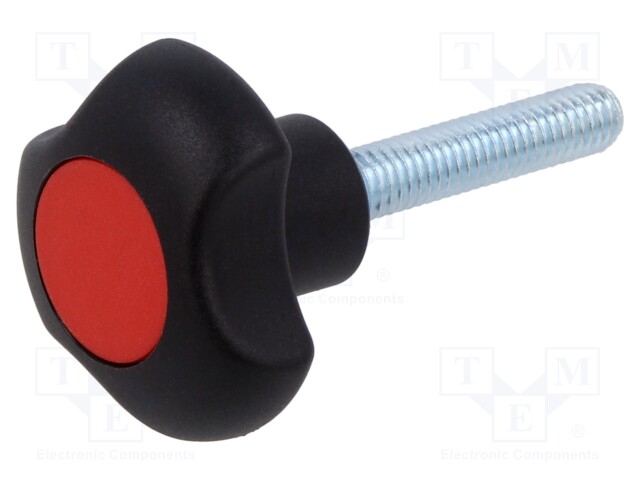 Knob; Ø: 32mm; Ext.thread: M6; Int.thread: M6; 30mm; H: 22mm; Cap: red