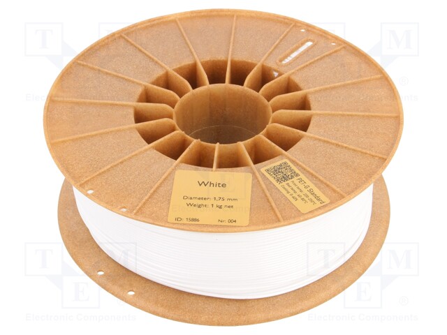 Filament: PET-G; 1.75mm; white; 220÷250°C; 1kg; Table temp: 60÷80°C