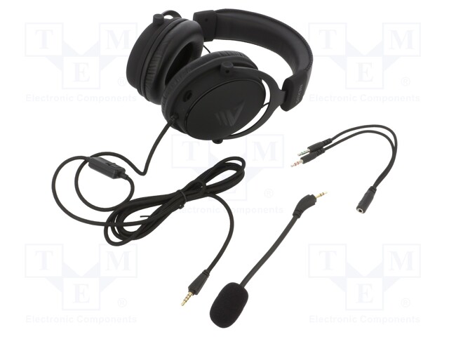 Headphones with microphone; black; Jack 3,5mm,USB A; 2.2m; 32Ω