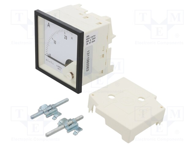 Meter; on panel; analogue; 0÷25A; Class: 1,5; IP52; Length: 61mm