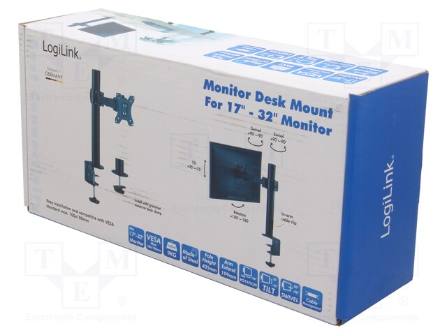 Monitor holder; 9kg; 17÷32"; Arm len: 199mm; for one monitor