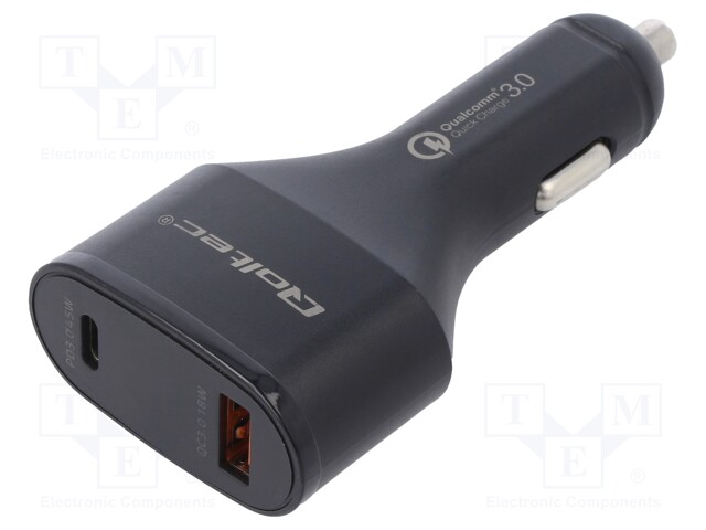 Automotive power supply; USB A socket,USB C socket; black; 63W
