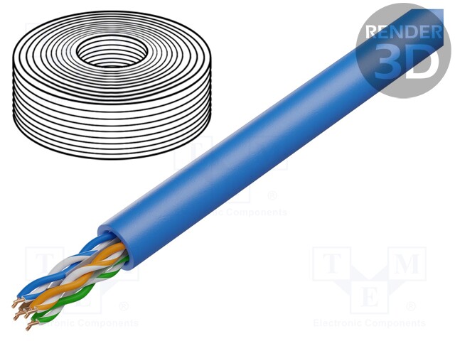 Wire; U/UTP; 6a; solid; Cu; 4x2x23AWG; LSZH; blue; 50m; CPR: Dca