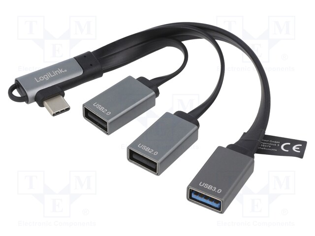 Hub USB; USB A socket x3,USB C plug; USB 2.0,USB 3.0; PnP; black