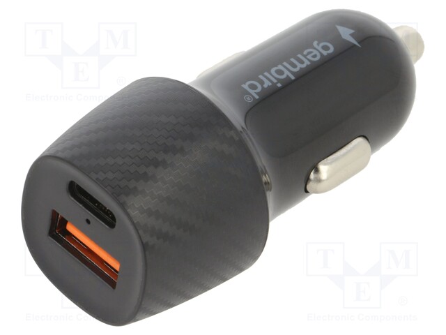 Automotive power supply; USB A socket,USB C socket; black; 18W