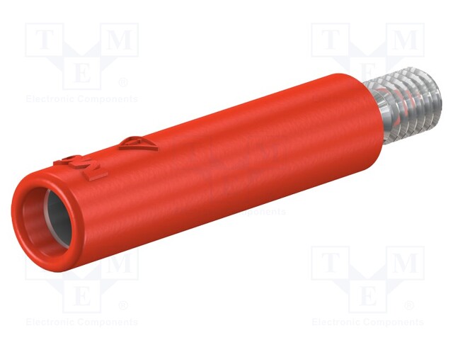 Socket; 4mm banana; 32A; red; nickel plated; screw; insulated