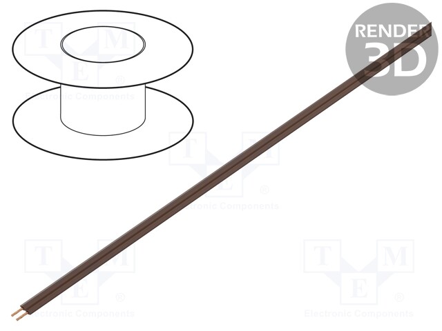 Wire: ribbon; stranded; 2x0,08mm2; brown; 100m