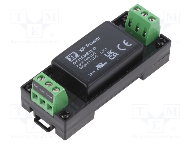 DC/DC Converter, ITE, 1 Output, 15 W, 12 V, 1.25 A