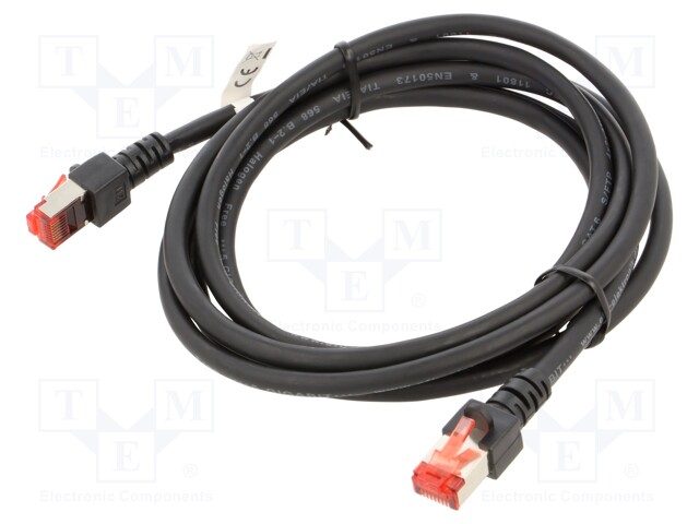 Patch cord; S/FTP; 6; stranded; Cu; LSZH; black; 2m; 27AWG