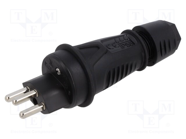 Connector: AC supply; male; plug; 2P+PE; 250VAC; 16A; black; PIN: 3