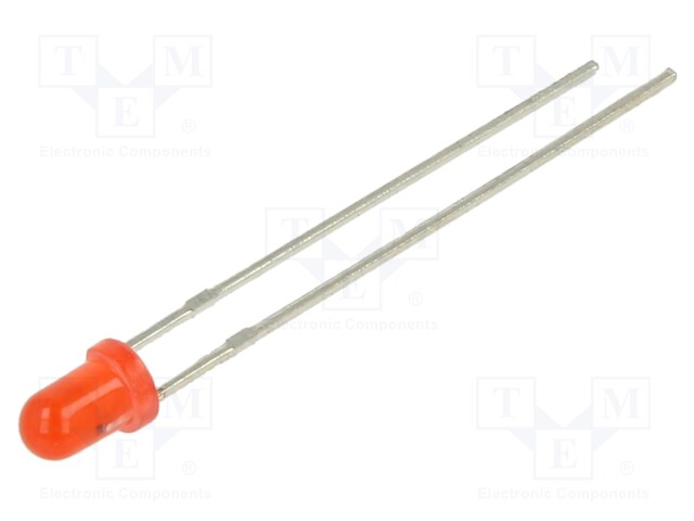 LED; 3mm; red; 220÷330mcd; 30°; Front: convex; Pitch: 2.54mm