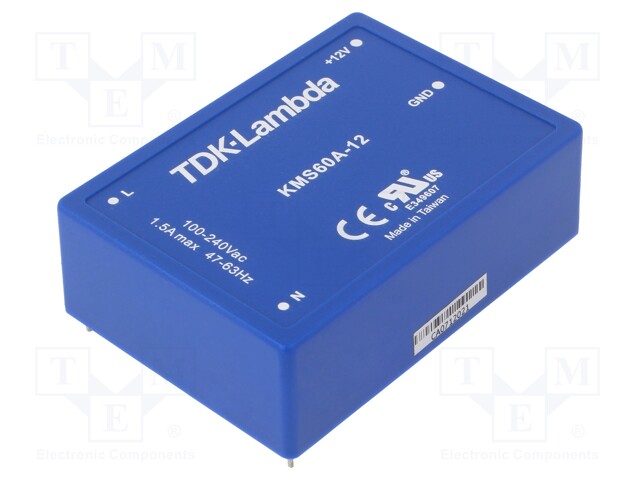 Converter: AC/DC; 60W; Uout: 12VDC; Iout: 5A; 88%; Mounting: THT