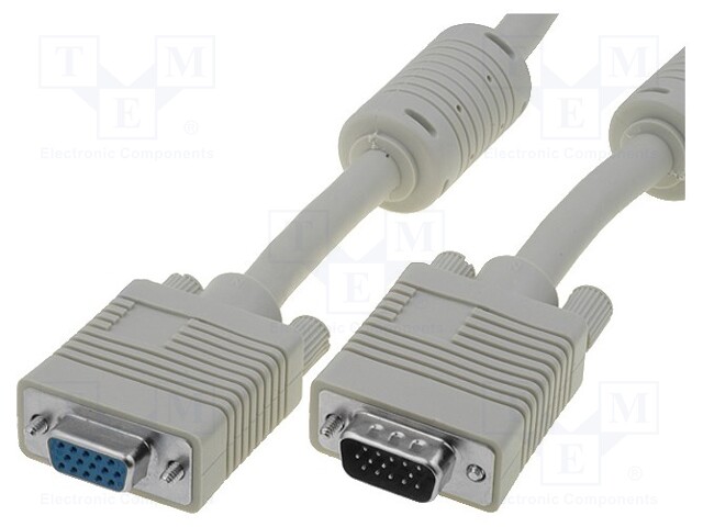 Cable; D-Sub 15pin HD plug,D-Sub 15pin HD socket; grey; 1.8m