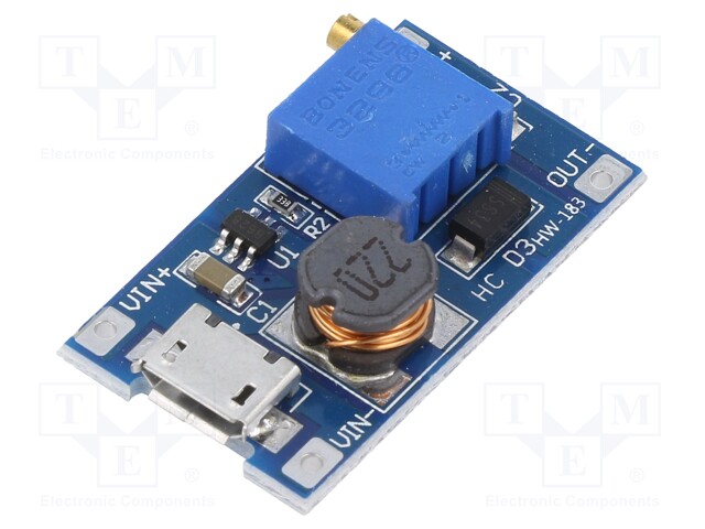 Uin: 2÷24V; 2A; Converter: step up; Uout: 2÷28V; Out: micro USB