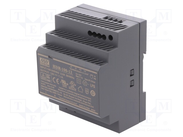 Power supply: switched-mode; 85W; 12VDC; 12÷13VDC; 7.1A; 85÷264VAC