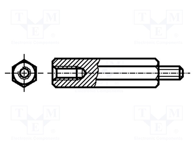 Screwed spacer sleeve; Int.thread: M6; 70mm; Ext.thread: M6; steel