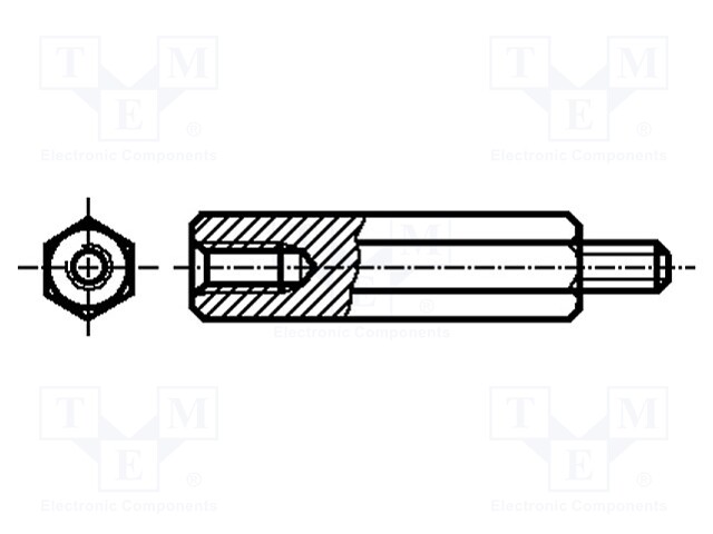 Screwed spacer sleeve; 5mm; Int.thread: M2,5; Ext.thread: M2,5