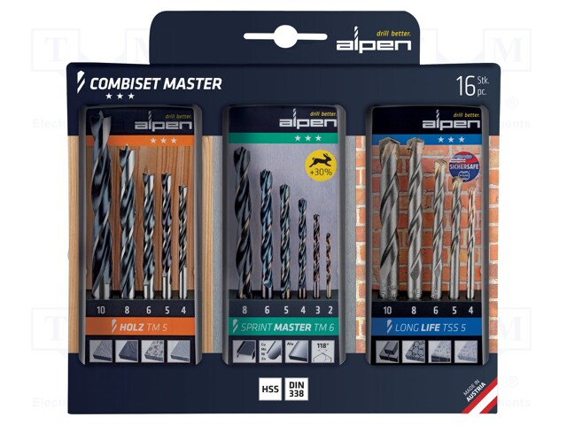 Drill set; Pcs: 16; Package: plastic case