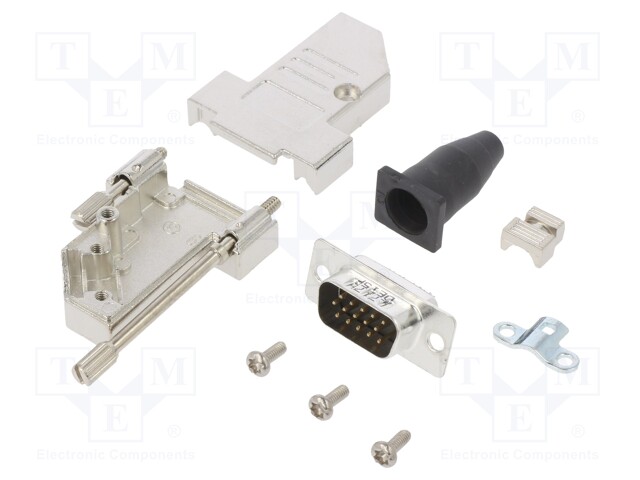 D-Sub HD; PIN: 15; male; shielded,with strain relief; angled 45°