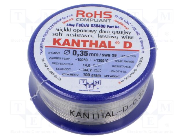 Resistance wire; 14Ω/m; -100÷1300°C; 0.1kg; Øout: 0.35mm; FeCrAl