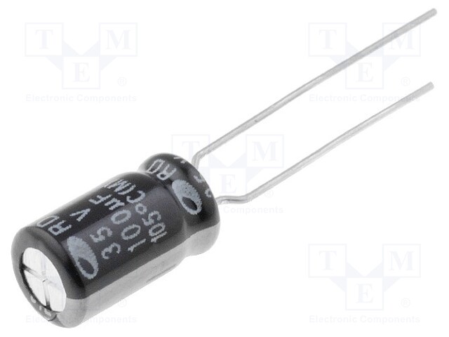 Capacitor: electrolytic; THT; 100uF; 35VDC; Ø6.3x11mm; Pitch: 2.5mm