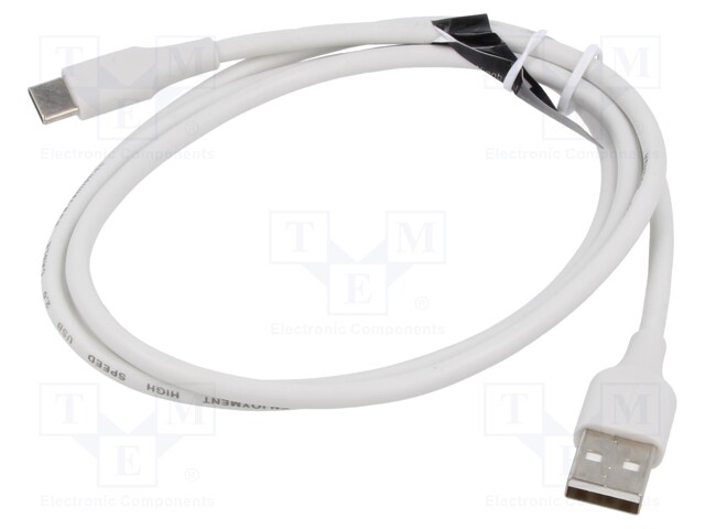 Cable; USB 2.0; USB A plug,USB C plug; nickel plated; 1m; white